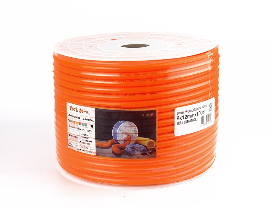 สายลมม้วน PU ขนาด 8x12 สีส้ม 100 เมตร