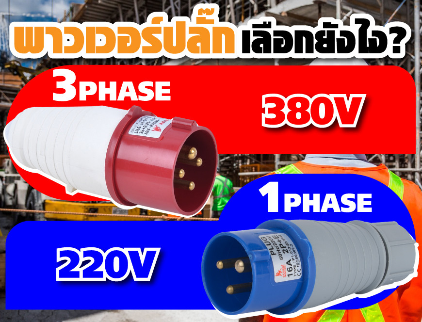 การเลือกพาวเวอร์ปลั๊ก เลือกว่าต้องการใช้ไฟ1เฟสหรือ3เฟส โดย1เฟส(220V) ใช้ปลั๊กสีน้ำเงินและ3เฟส(380V) ใช้ปลั๊กสีแดง