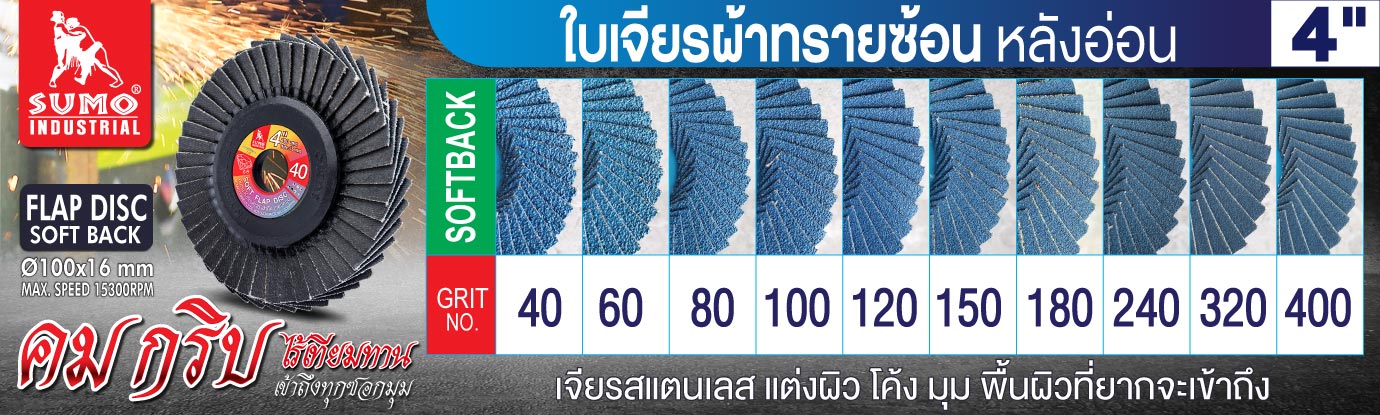 ใบเจียรผ้าทรายซ้อน หลังอ่อน