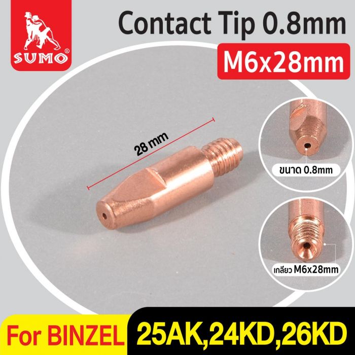 Contact Tip 0.8mm M6x28mm BINZEL 25AK,24KD,26KD