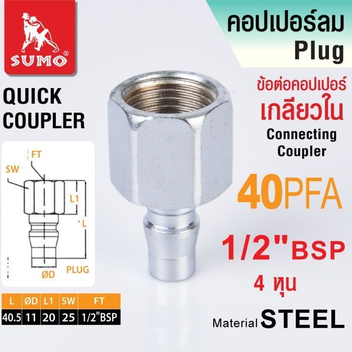 ข้อต่อคอปเปอร์เกลียวใน 40 PFA 1/2"