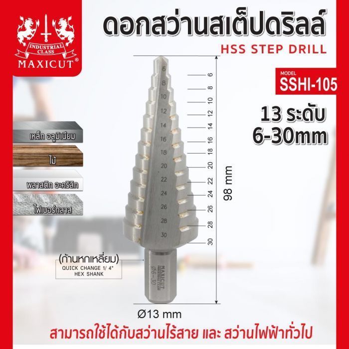 ดอกสว่านสเต็ปดริล 13 ระดับ 6-30mm MAXICUT