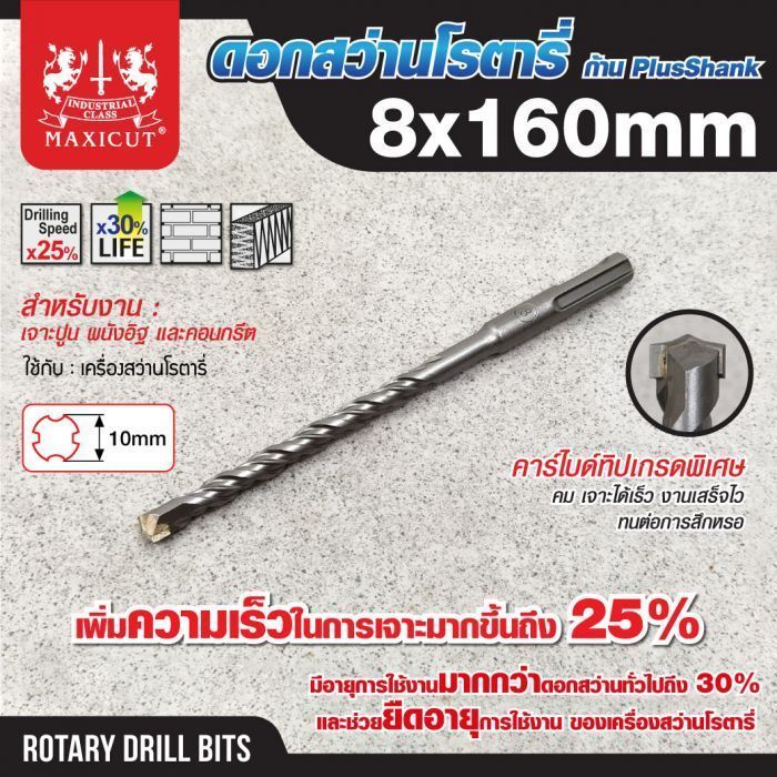 ดอกสว่านเจาะปูน SDS size : 8.0x160mm. MAXICUT