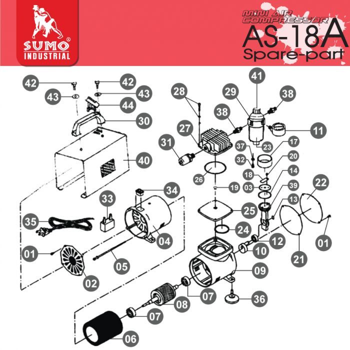 อะไหล่ ปั๊มลมสำหรับแอร์บรัช รุ่น AS-18A SUMO