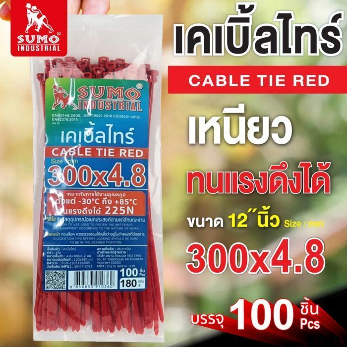 เคเบิ้ลไทร์ 300mm.(12")x4.8mm สีแดง