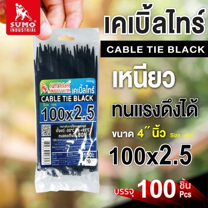 เคเบิ้ลไทร์ 100mm.(4")x2.5mm สีดำ