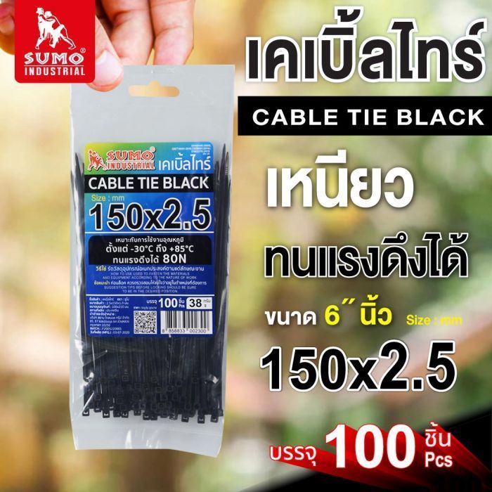 เคเบิ้ลไทร์ 150mm.(6")x2.5mm สีดำ