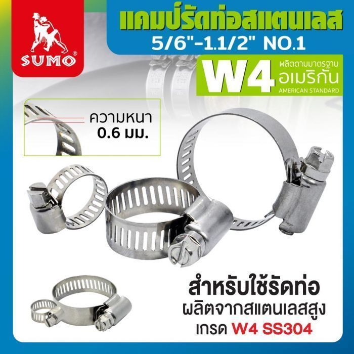 แคมป์รัด W4 (สแตนเลส อเมริกัน) 5/6"-1.1/2" No.1