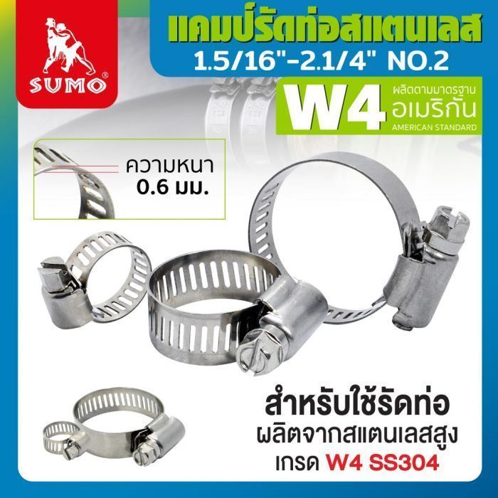 แคมป์รัด W4 (สแตนเลส อเมริกัน) 1.5/16"-2.1/4" No.2