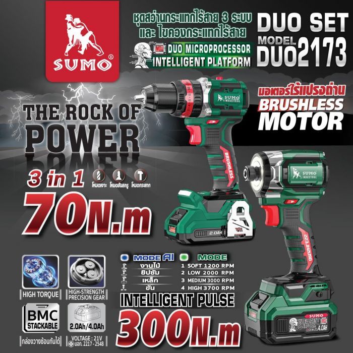 ชุดไขควงกระแทกไร้สาย และสว่านกระแทกไร้สาย 3 ระบบ รุ่น DUO2173