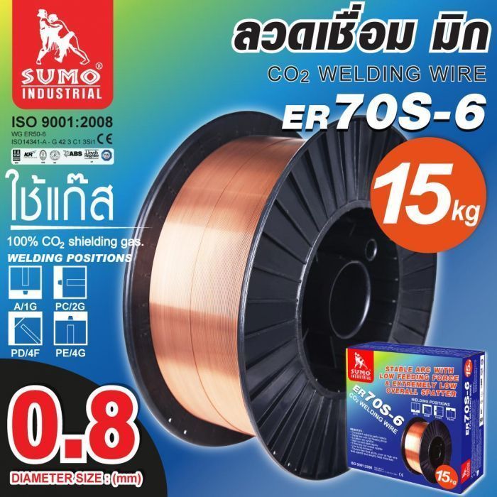 ลวดเชื่อม MIG Co2 ER70S-6 0.8mm.SUMO(15kg./ลัง)