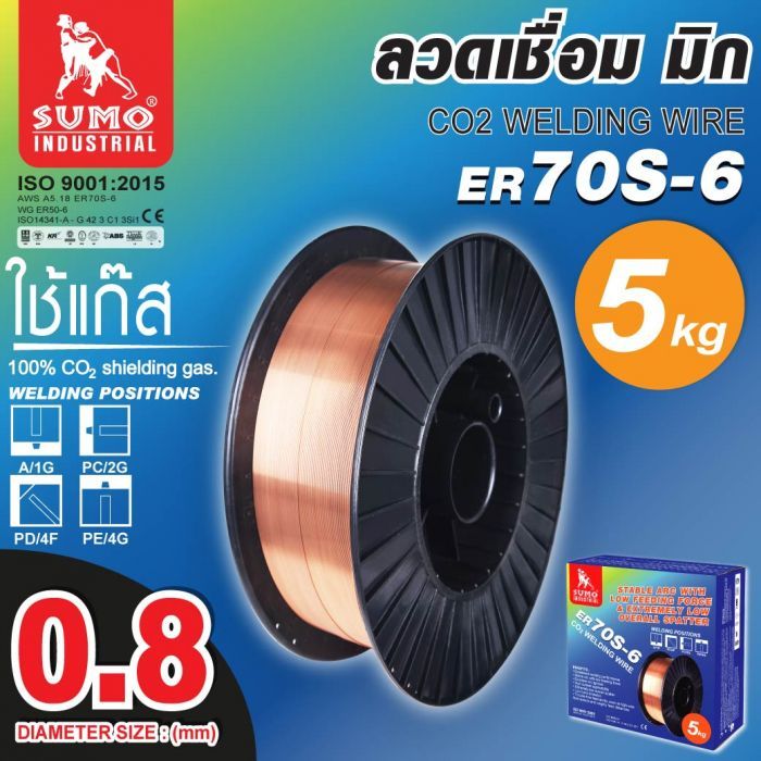 ลวดเชื่อม MIG Co2 ER70S-6 0.8mm (5kg/box) SUMO