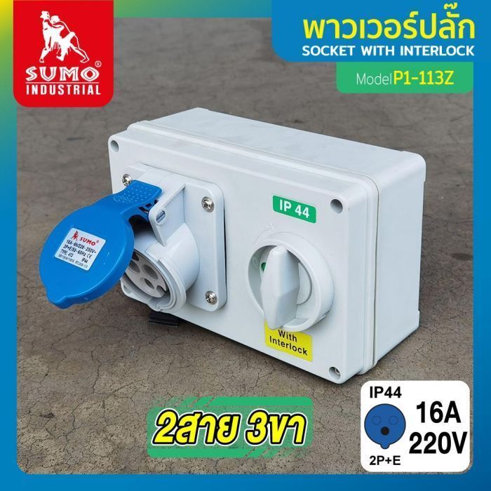 เต้ารับตัวเมียพร้อมสวิตซ์ 2 สาย 3 ขา 16A รุ่น P1-113Z SUMO