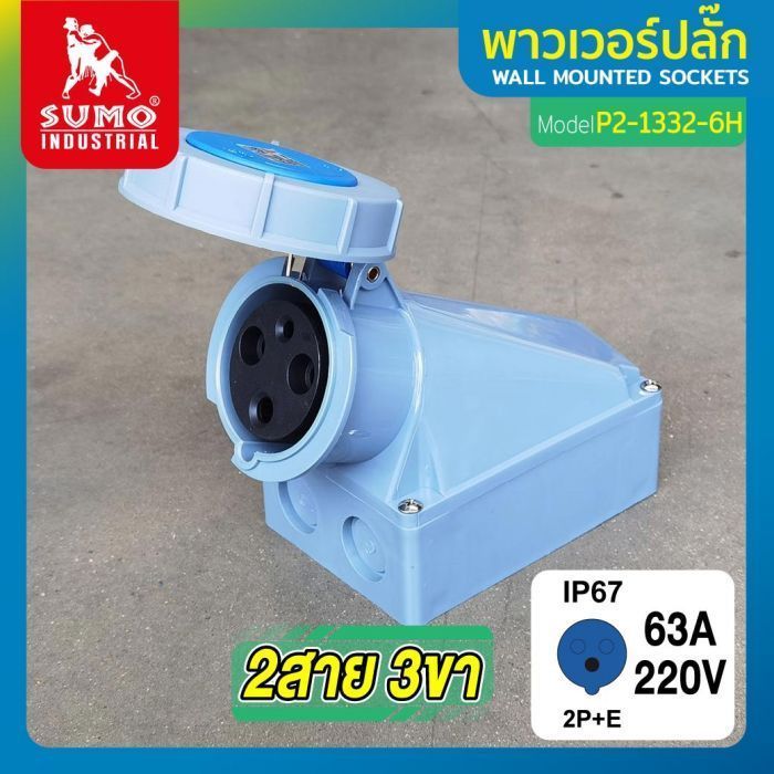 พาวเวอร์ปลั๊ก 2สาย 3ขา 63A รุ่น P2-1332-6H (ตัวเมีย) SUMO