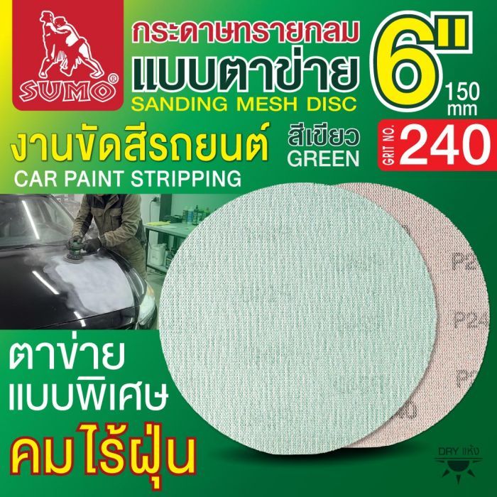 กระดาษทรายกลมแบบตาข่าย 6" สีเขียว #240