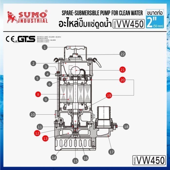 อะไหล่ ปั๊มแช่ดูดโคลน 2” รุ่น VW450 SUMO