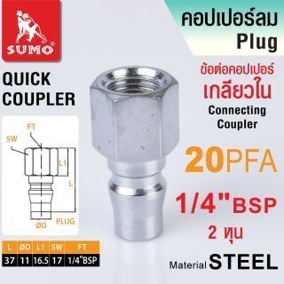 ข้อต่อคอปเปอร์เกลียวใน 20 PFA 1/4