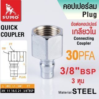 ข้อต่อคอปเปอร์เกลียวใน 30 PFA 3/8