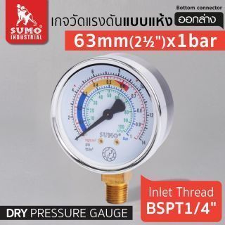 เกจวัดแรงดัน แบบแห้ง 63mm.x1barx1/4