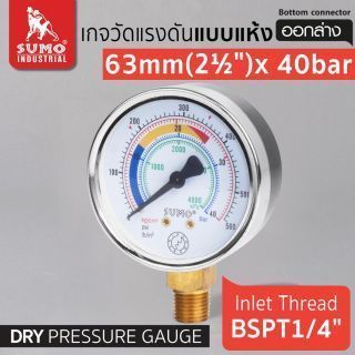เกจวัดแรงดัน แบบแห้ง 63mm.x40barx1/4