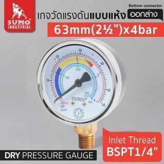 เกจวัดแรงดัน แบบแห้ง 63mm.x4barx1/4