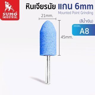 หินเจียรนัยแกน 6 mm. A-8 (21x45mm.) สีน้ำเงิน
