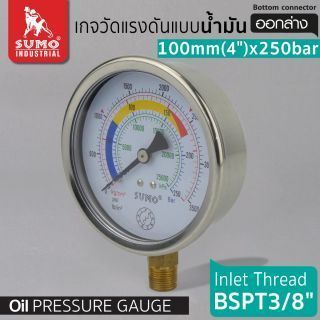 เกจวัดแรงดัน แบบน้ำมัน 100mm.x250barx3/8