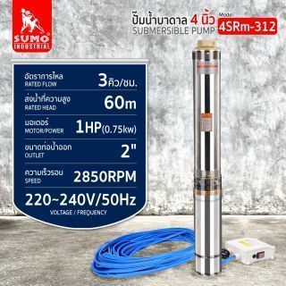 ปั๊มน้ำบาดาล รุ่น 4SRm312 1.0HP SUMO