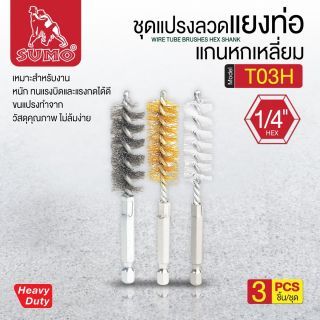 ชุดแปรงลวดแยงท่อแกนหกเหลี่ยม1/4