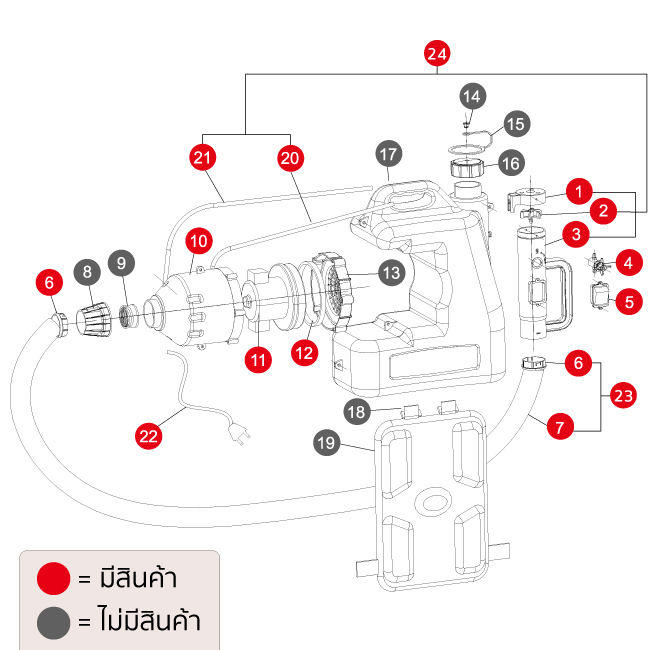 อะไหล่เครื่องพ่นละอองฝอยไฟฟ้า ULV 12L รุ่น S1250 SUMO