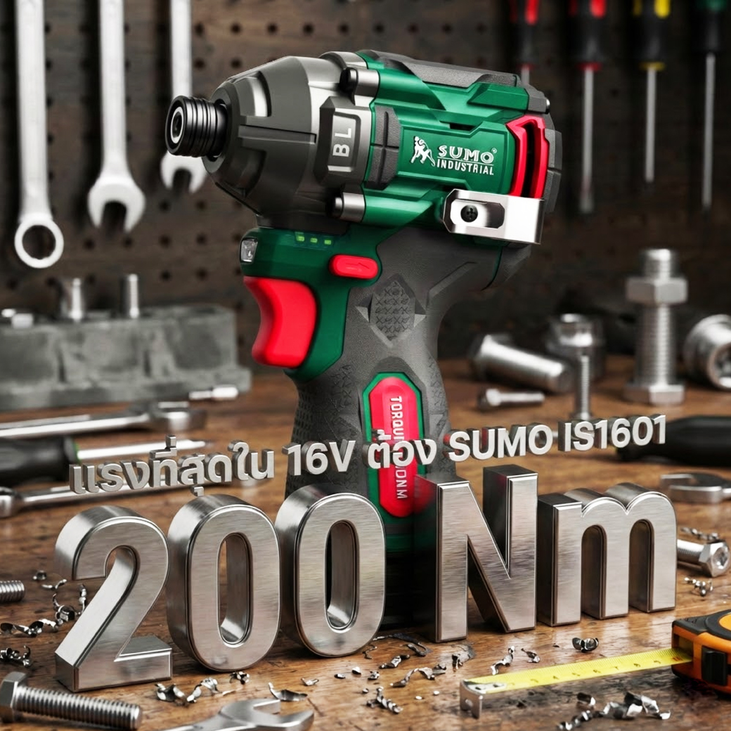 ไขควงกระแทกไร้สาย 2 หุน 16V รุ่น IS1601 SUMO แรงบิด 200 Nm