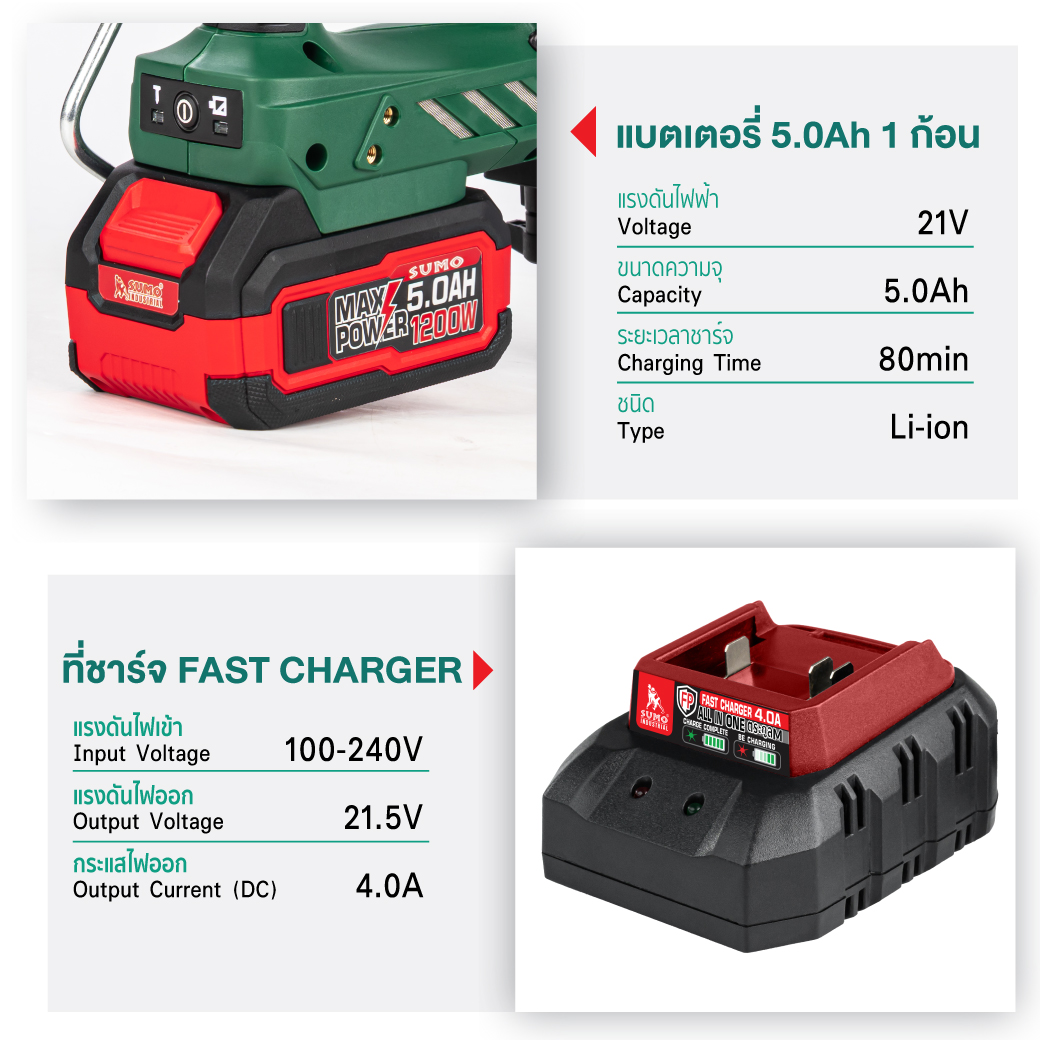 ปืนยิงตะปูคอนกรีตไร้สาย รุ่น CN27 SUMO แท่นชาร์จแบตเตอรี่