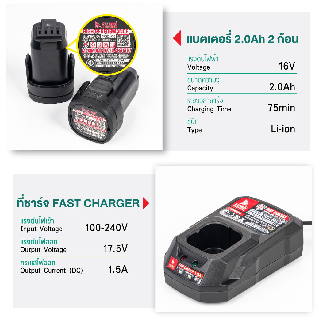 สว่านไขควง ไร้สาย แถม แบตเตอรี่ 2Ah 2 ก้อน พร้อมที่ชาร์จ