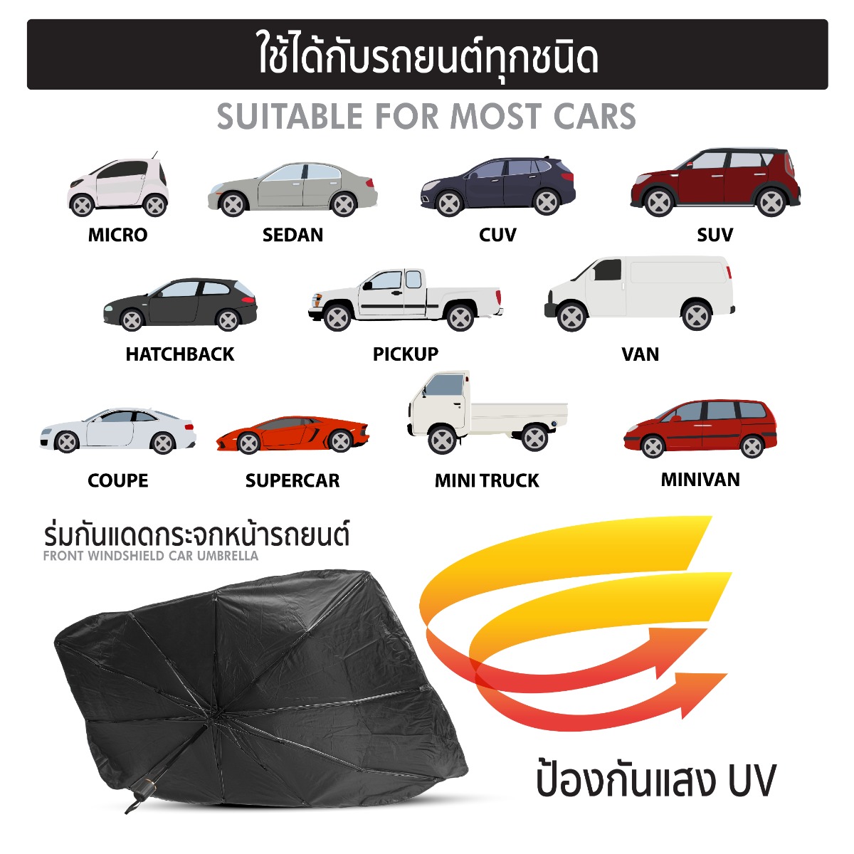 ร่มกันแดดกระจกหน้ารถยนต์