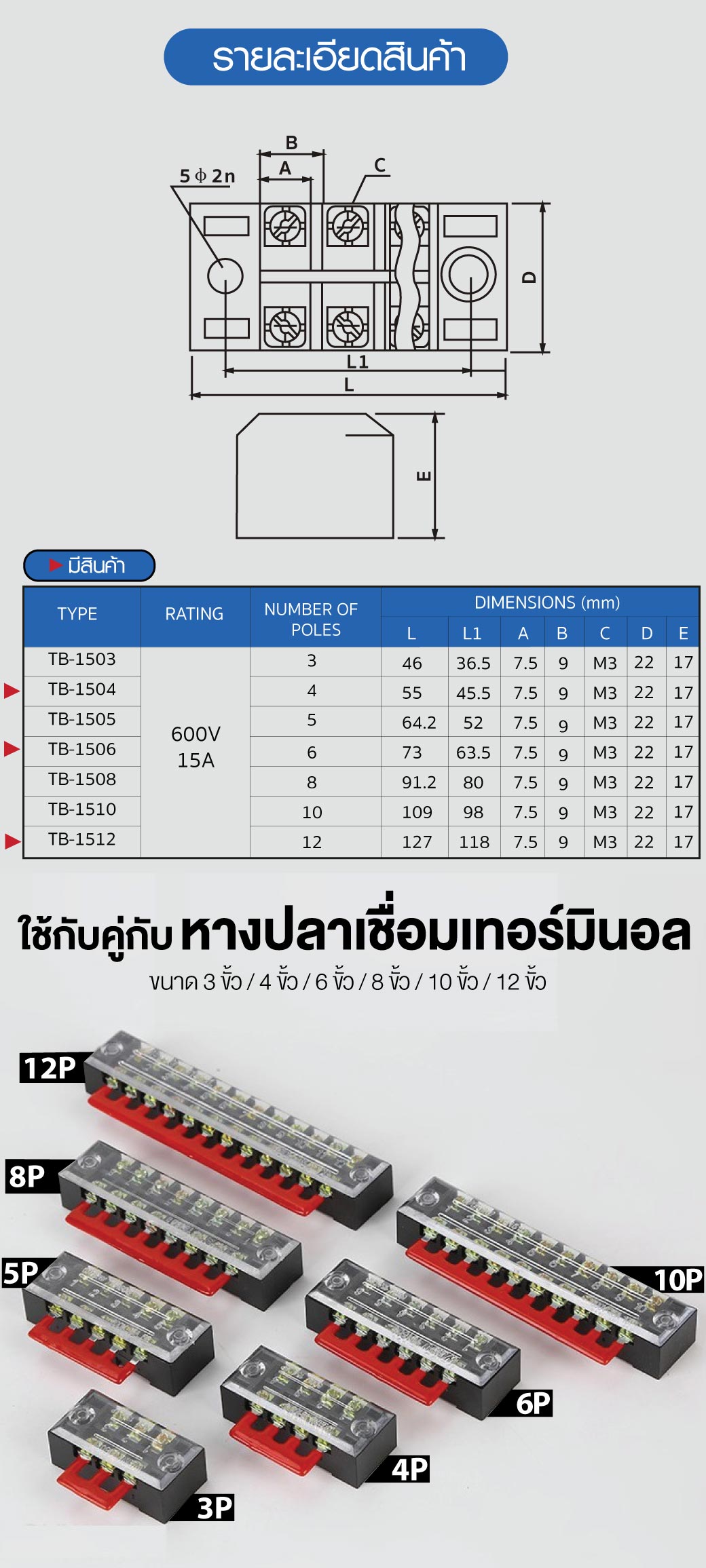 รายละเอียด เทอร์มินอลบล็อก 4 ช่อง