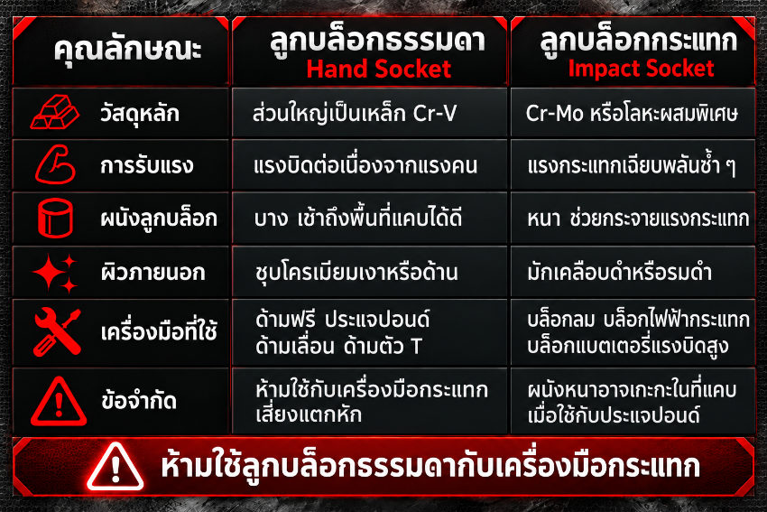 เปรียบเทียบ ลูกบล็อกกระแทก กับ ลูกบล็อกธรรมดา ทั่วไป